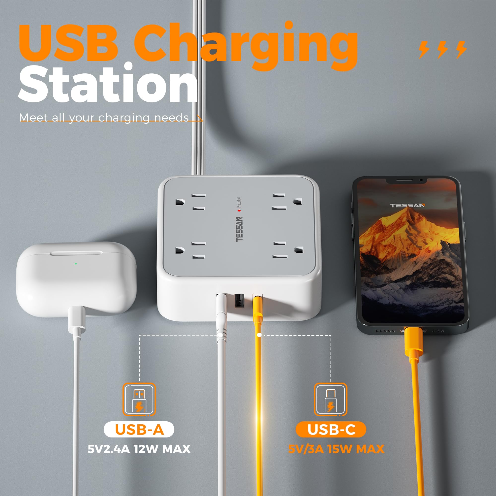 Foto 7 pulgar | Protector Contra Sobretensiones, Regleta Tessan, 8 Salidas Y 3 Puertos Usb - Venta Internacional.