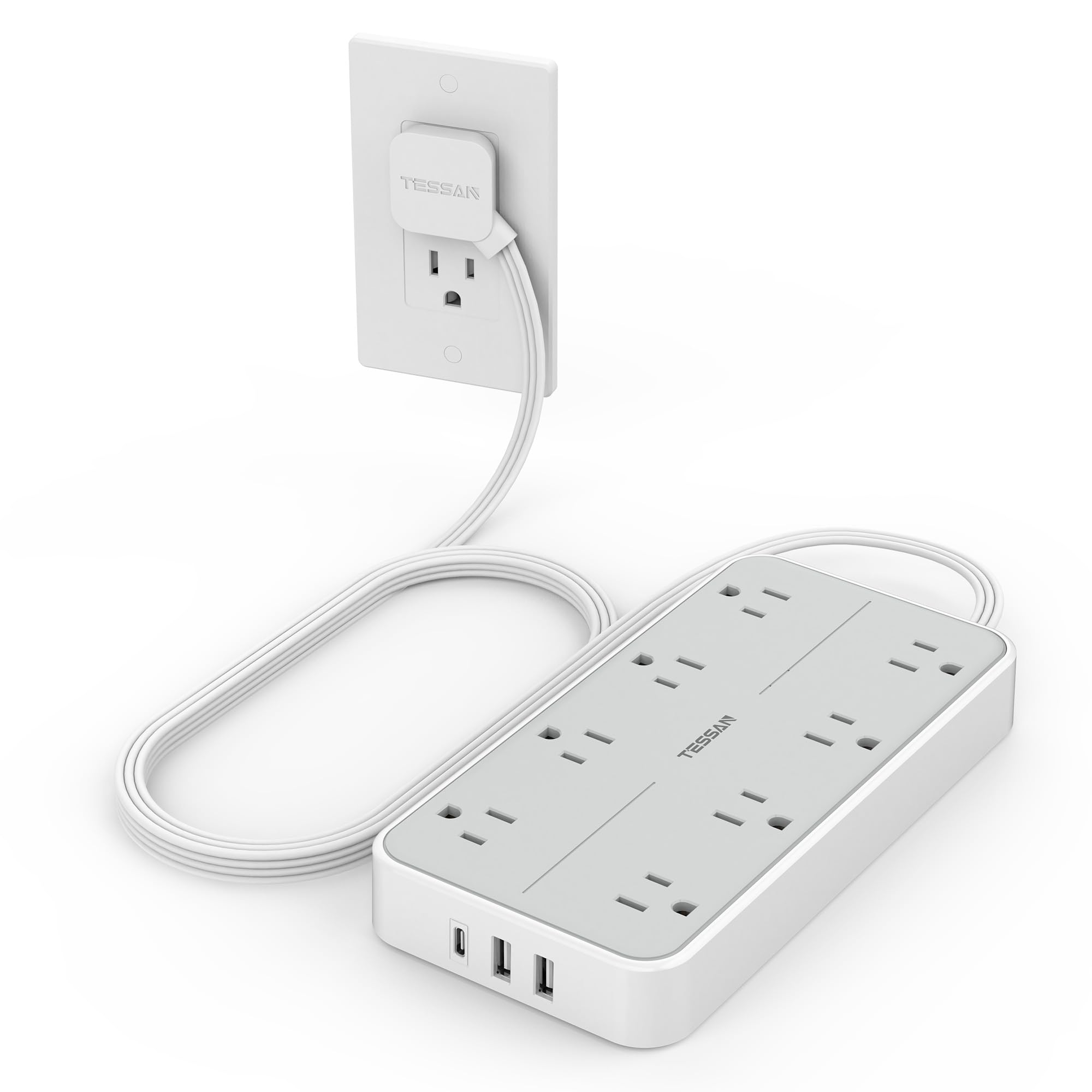 Protector Contra Sobretensiones Power Strip Tessan, Cargador Usb De 8 Salidas Y 3 - Venta Internacional.