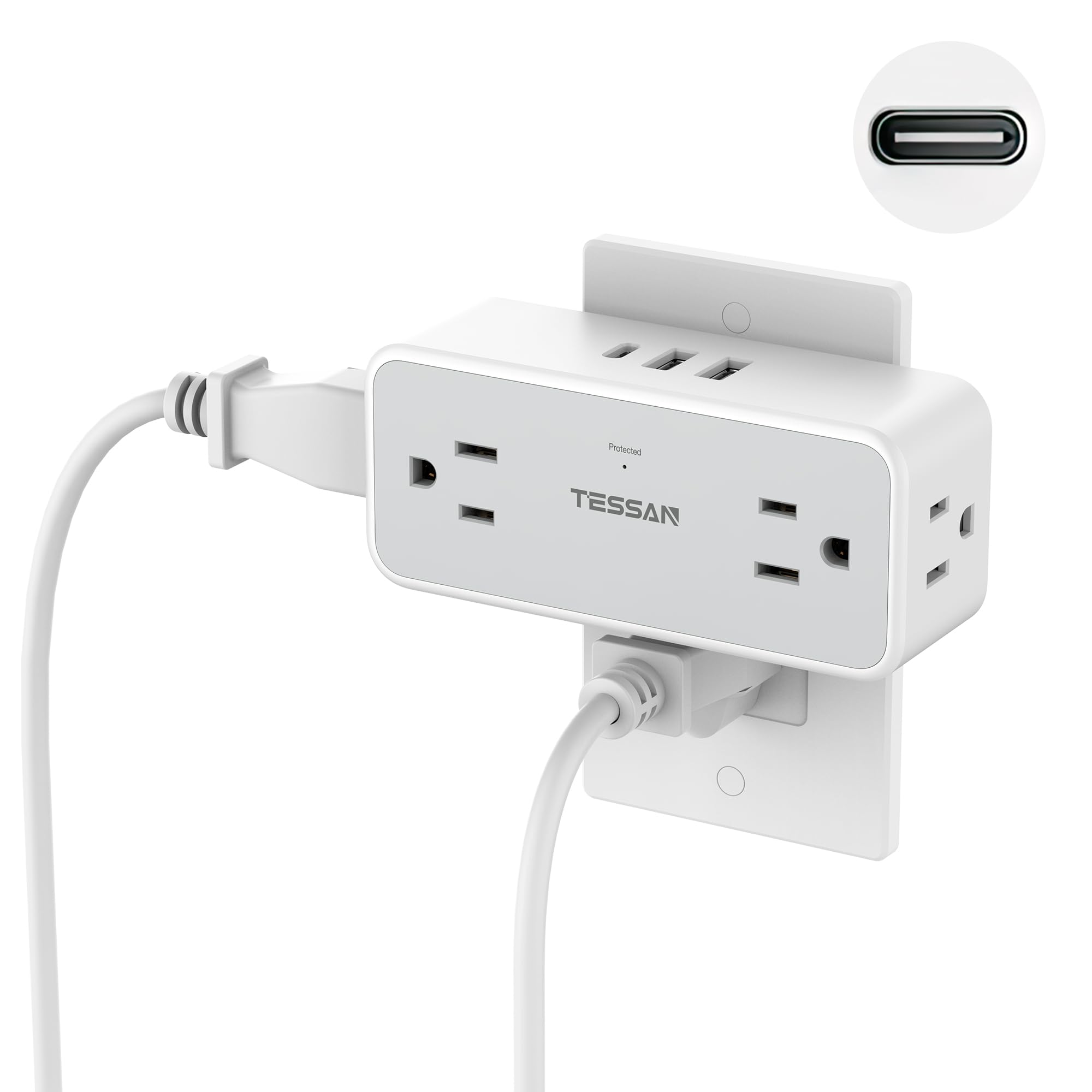 Divisor De Enchufes Múltiples Tessan, Extensor De 4 Enchufes De Pared Con Usb - Venta Internacional.