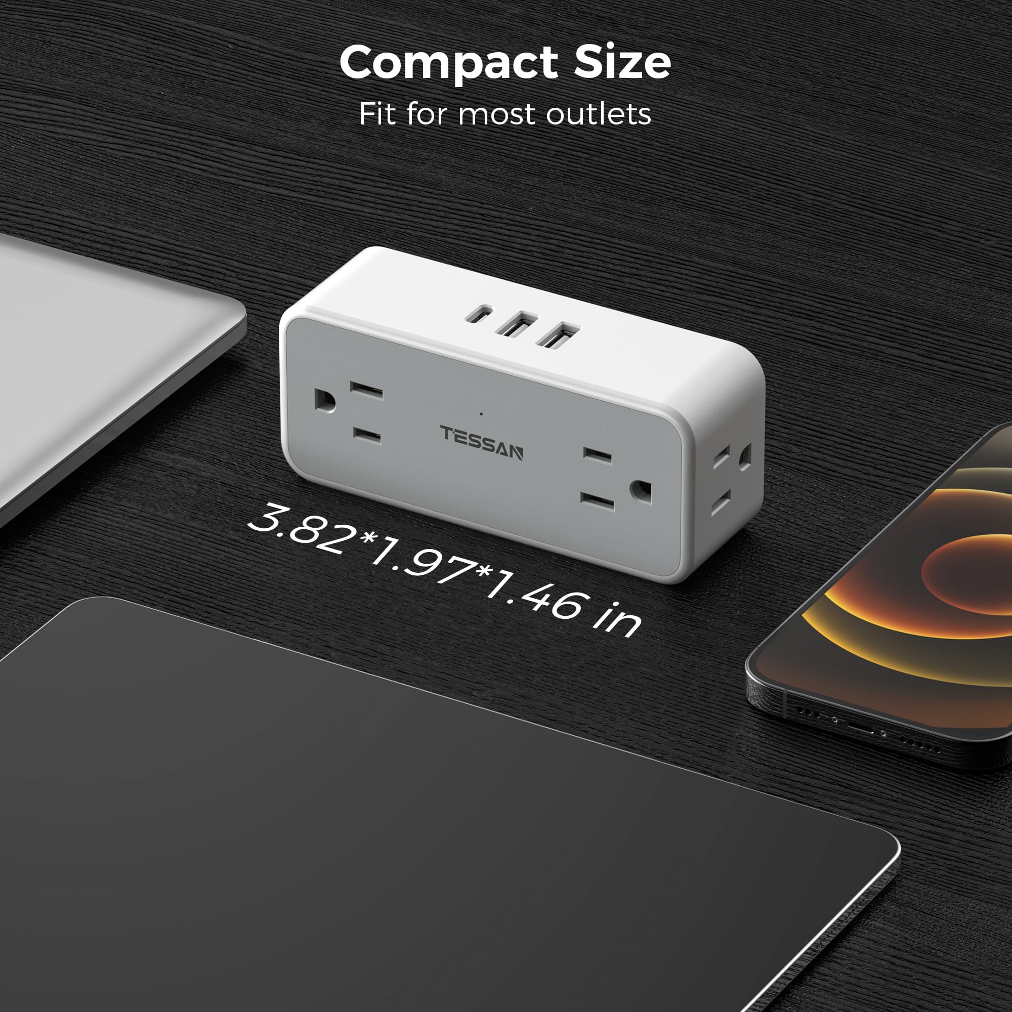 Foto 6 | Divisor De Enchufes Múltiples Tessan, Extensor De 4 Enchufes De Pared Con Usb - Venta Internacional.