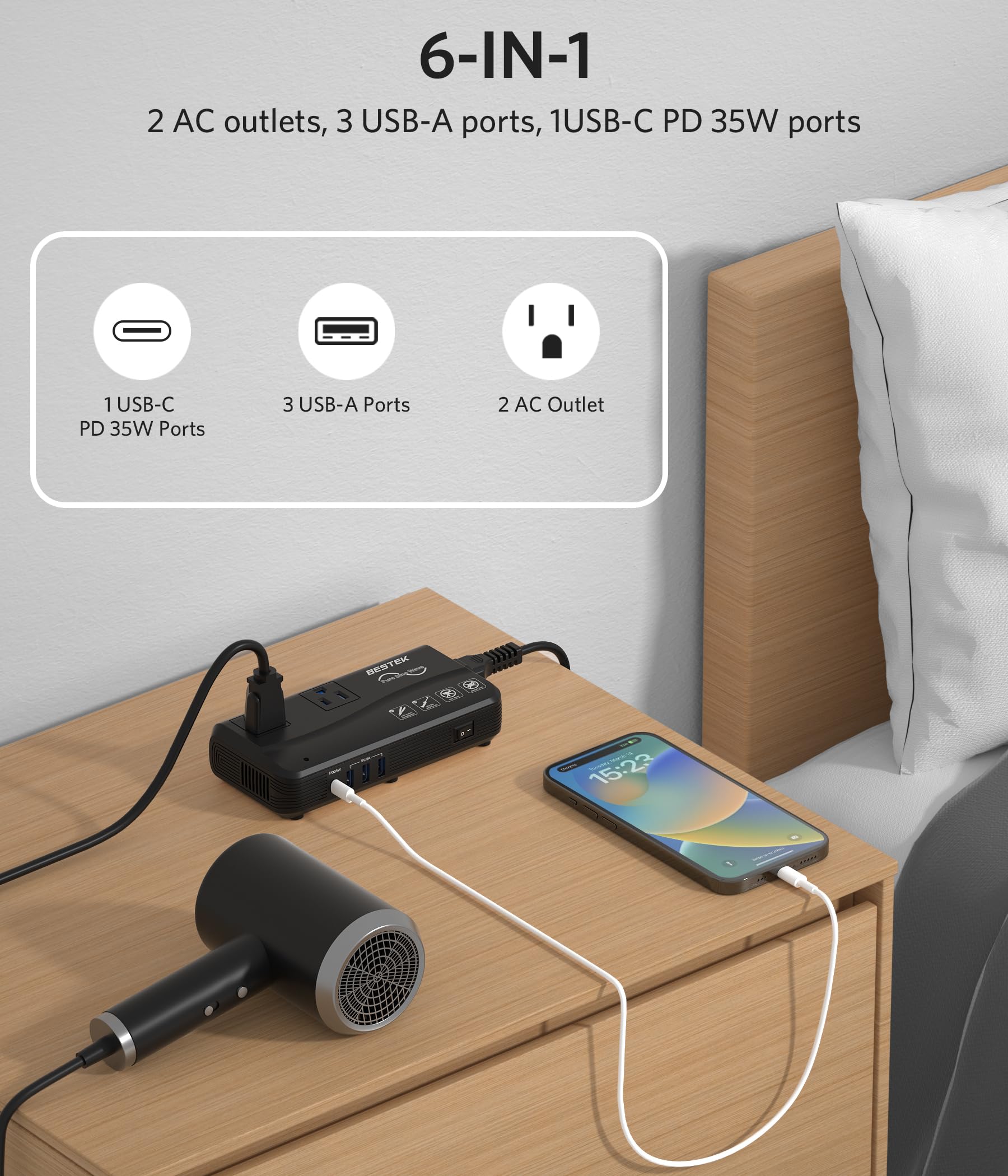 Foto 6 pulgar | [convertidor De Voltaje] Bestek 600 W 220 V A 110 V Con Puerto Pd35w - Venta Internacional.