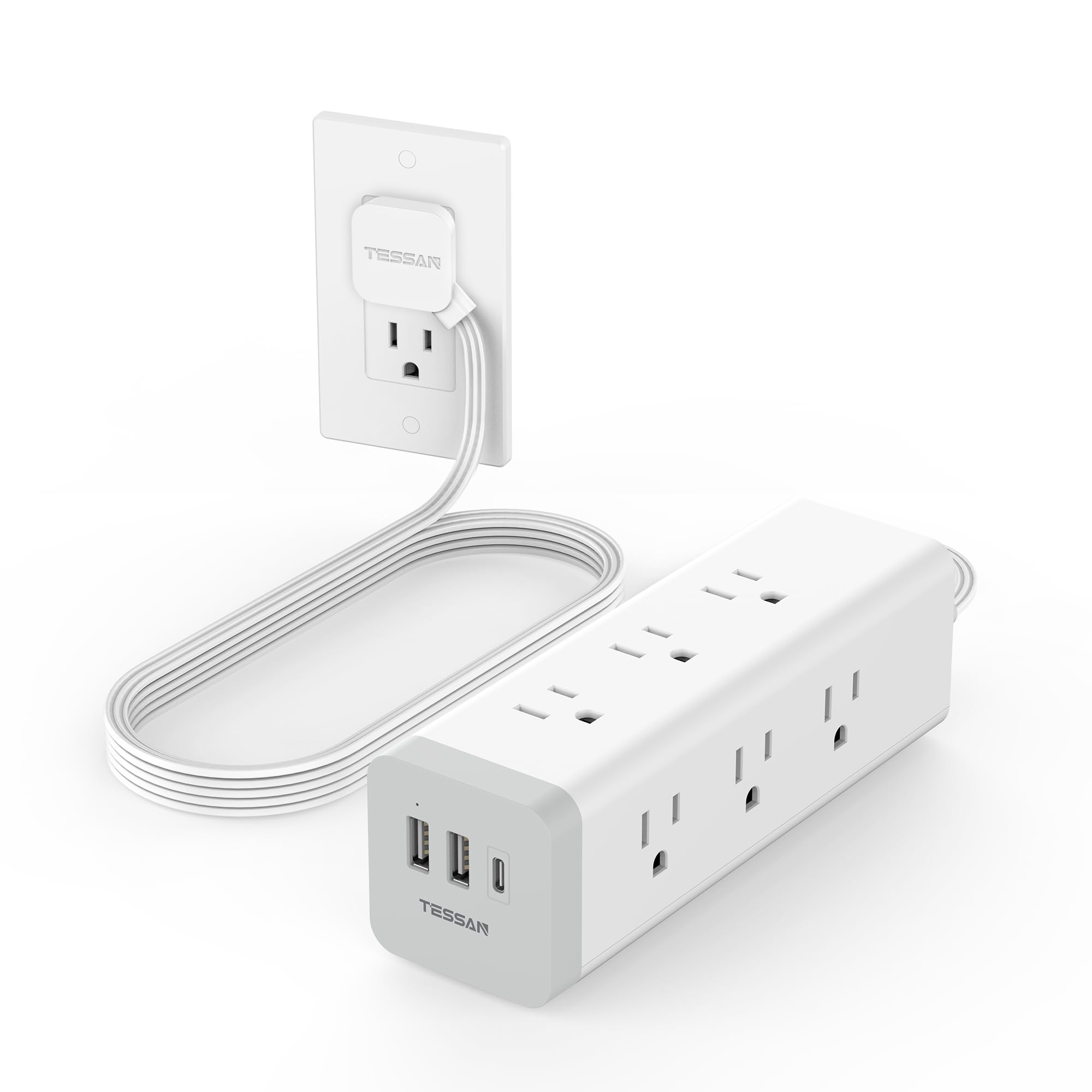 Protector Contra Sobretensiones, Power Strip Tessan, Ultrafino, De 6 Pies Con 9 Enchufes - Venta Internacional.