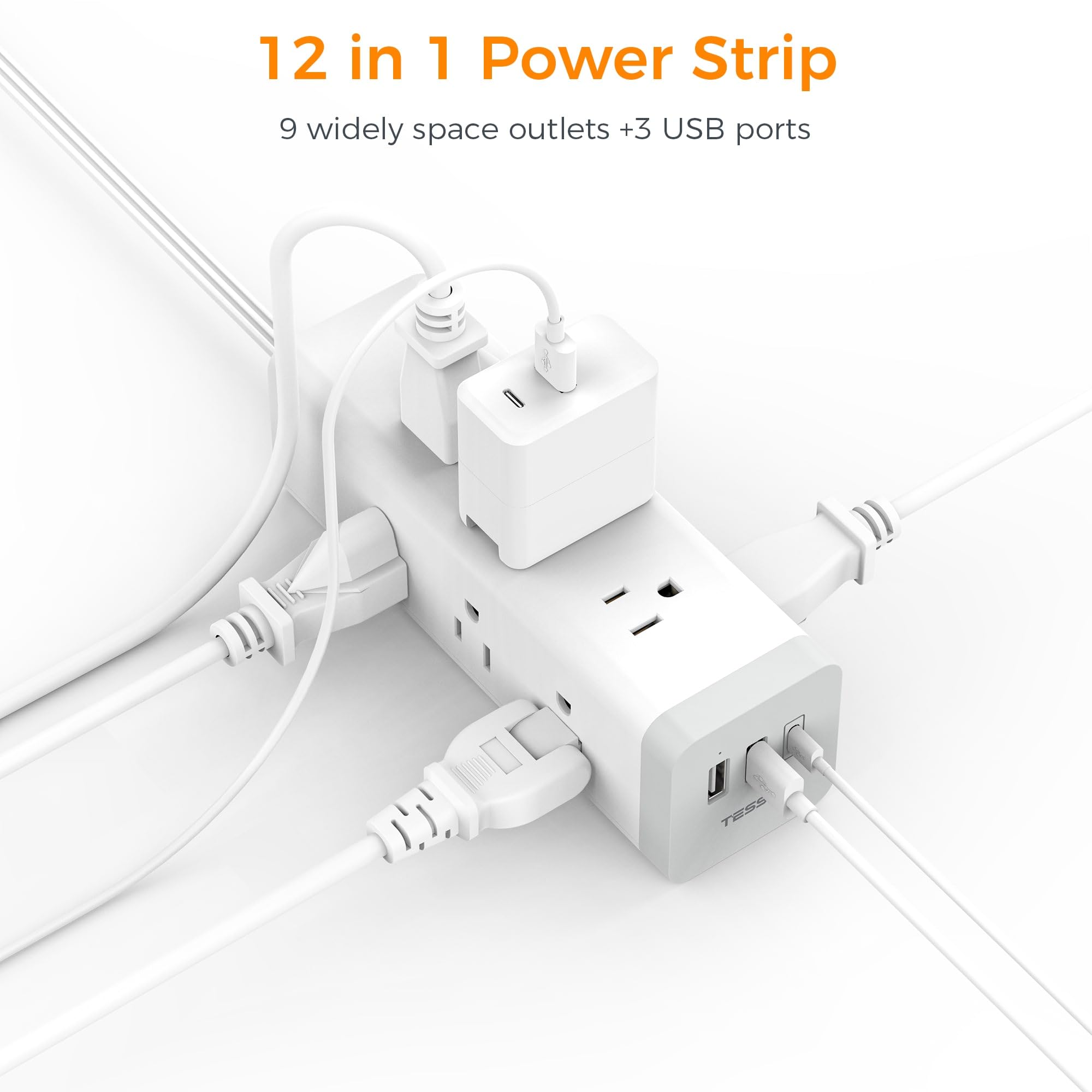 Foto 3 pulgar | Protector Contra Sobretensiones, Power Strip Tessan, Ultrafino, De 6 Pies Con 9 Enchufes - Venta Internacional.