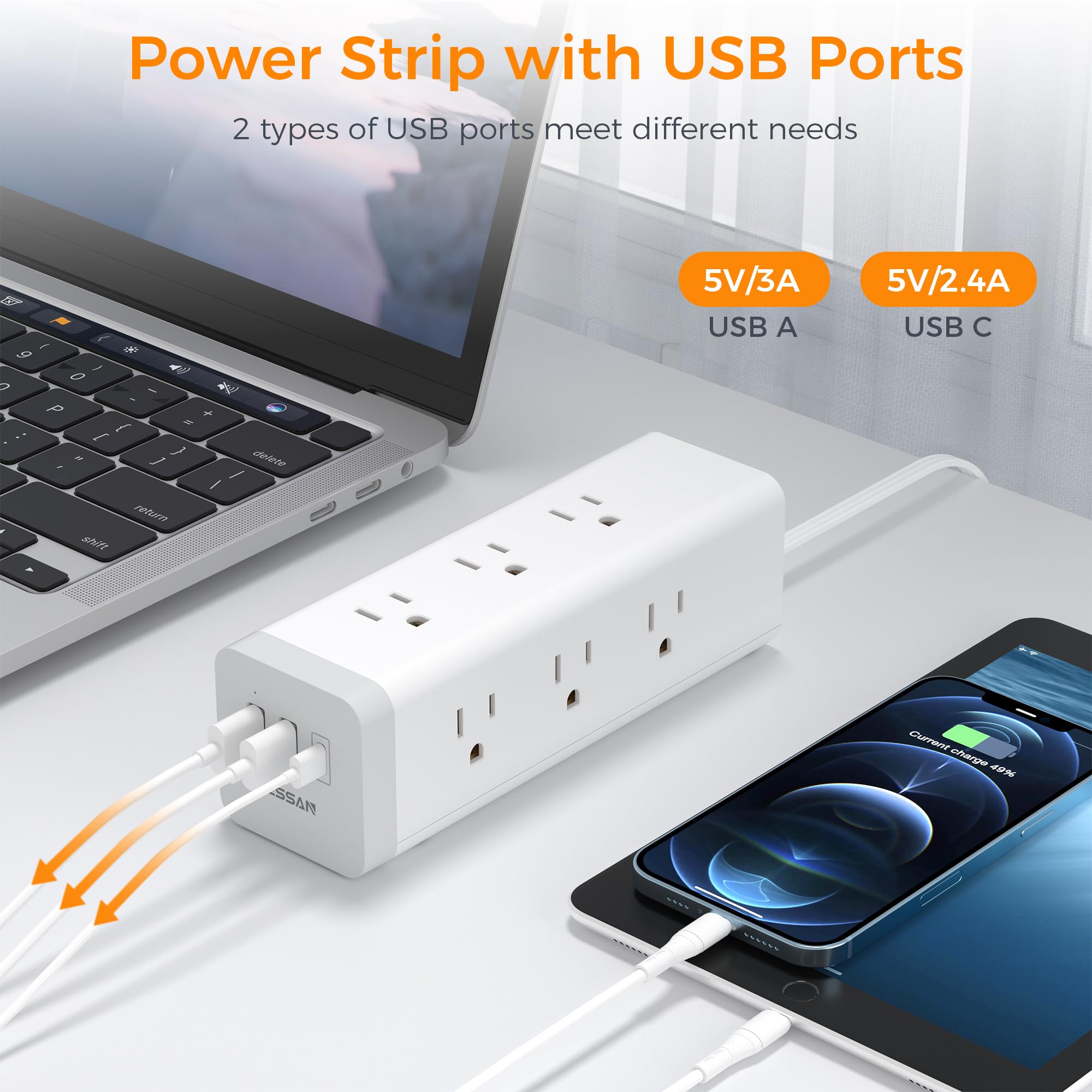 Foto 4 pulgar | Protector Contra Sobretensiones, Power Strip Tessan, Ultrafino, De 6 Pies Con 9 Enchufes - Venta Internacional.