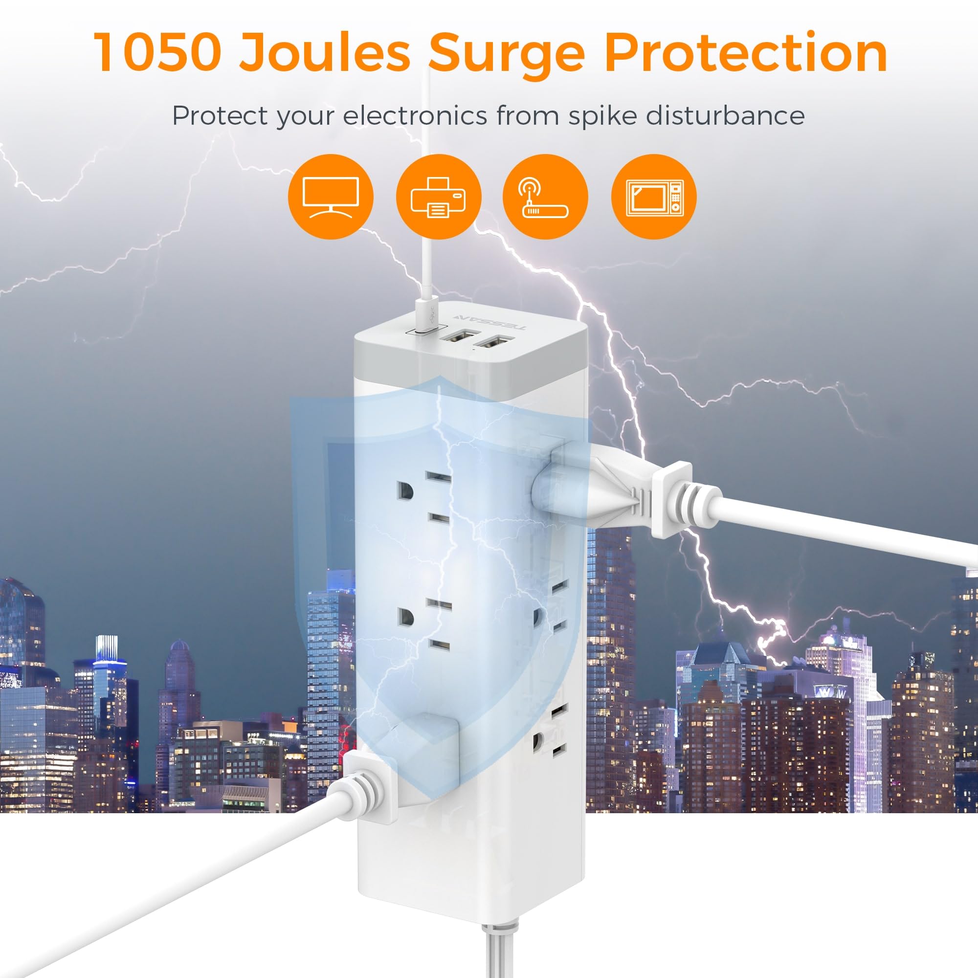 Foto 6 pulgar | Protector Contra Sobretensiones, Power Strip Tessan, Ultrafino, De 6 Pies Con 9 Enchufes - Venta Internacional.