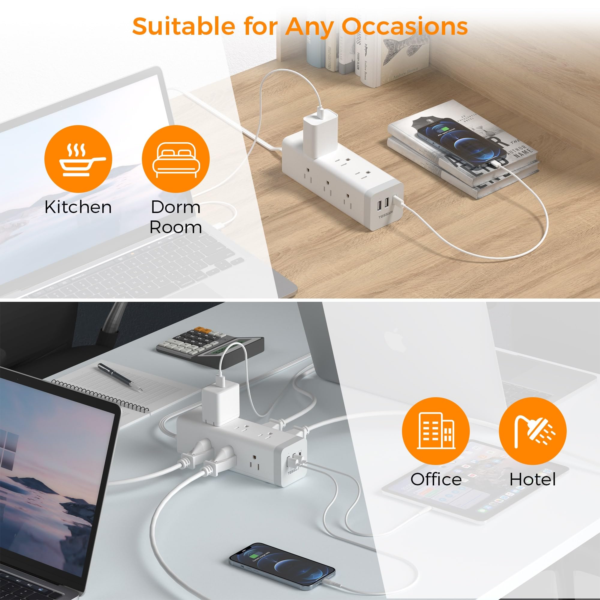 Foto 8 pulgar | Protector Contra Sobretensiones, Power Strip Tessan, Ultrafino, De 6 Pies Con 9 Enchufes - Venta Internacional.