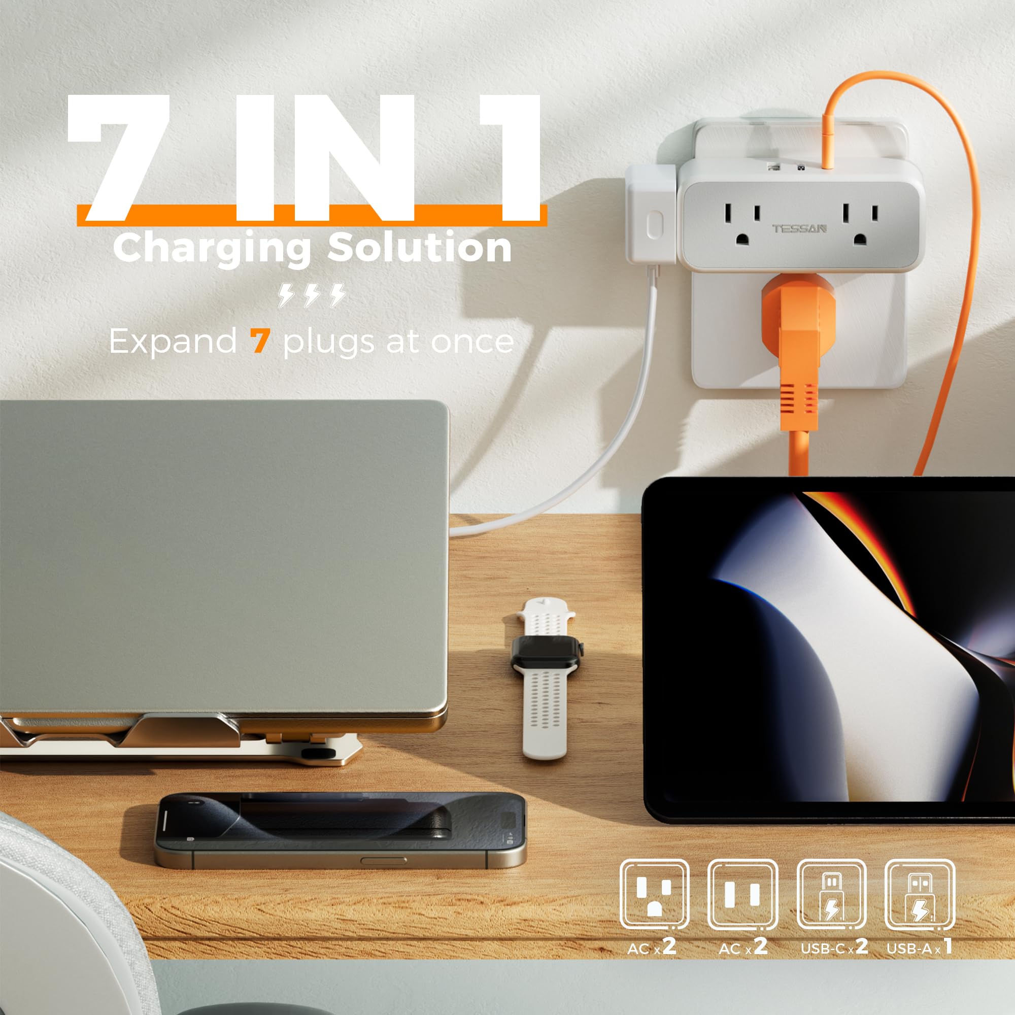 Foto 3 pulgar | Extensor De Enchufe Con Protector Contra Sobretensiones Tessan Con 4 Salidas, 3 Usb - Venta Internacional.