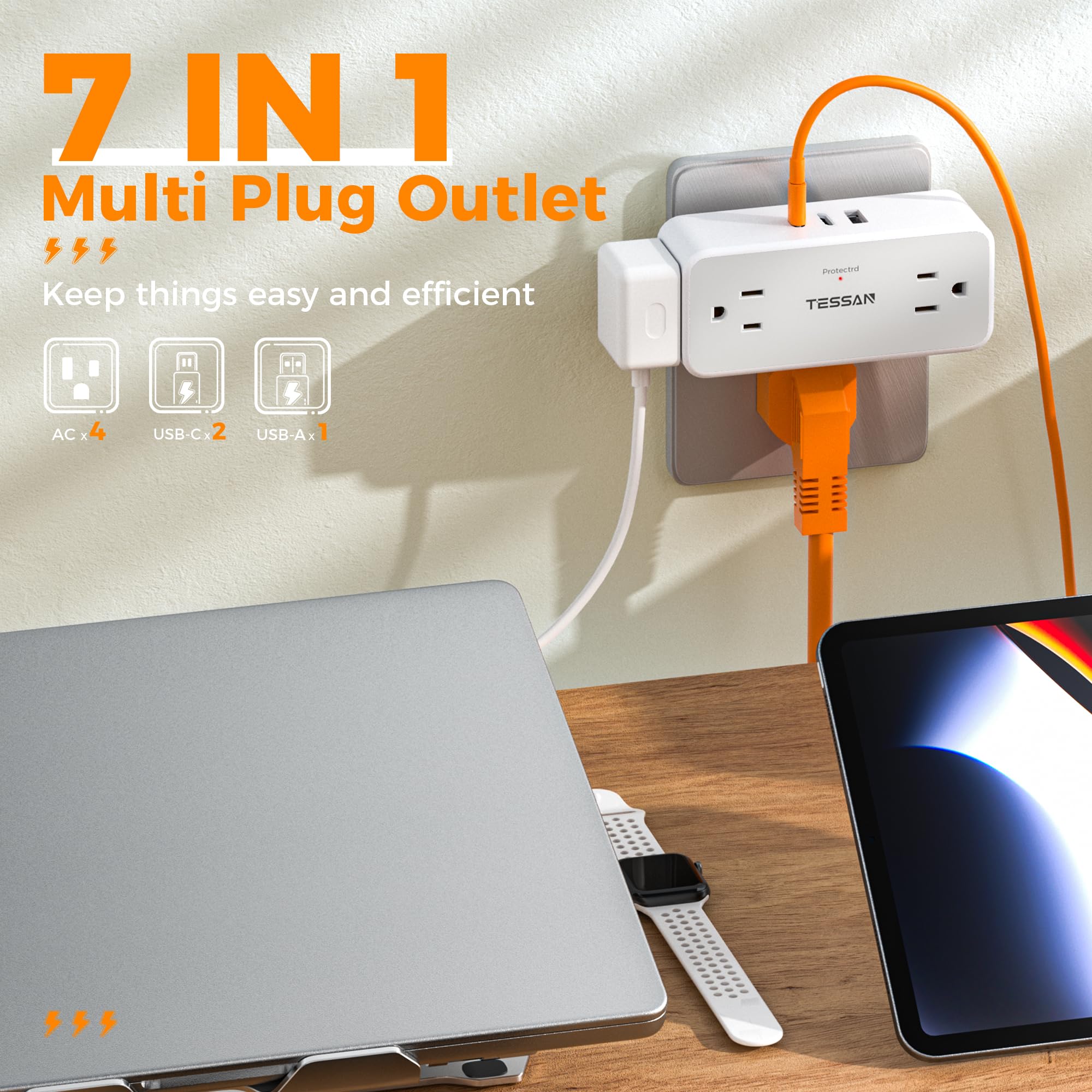 Foto 2 | Divisor De Enchufe Múltiple Tessan, Protector Contra Sobretensiones Con Usb - Venta Internacional.