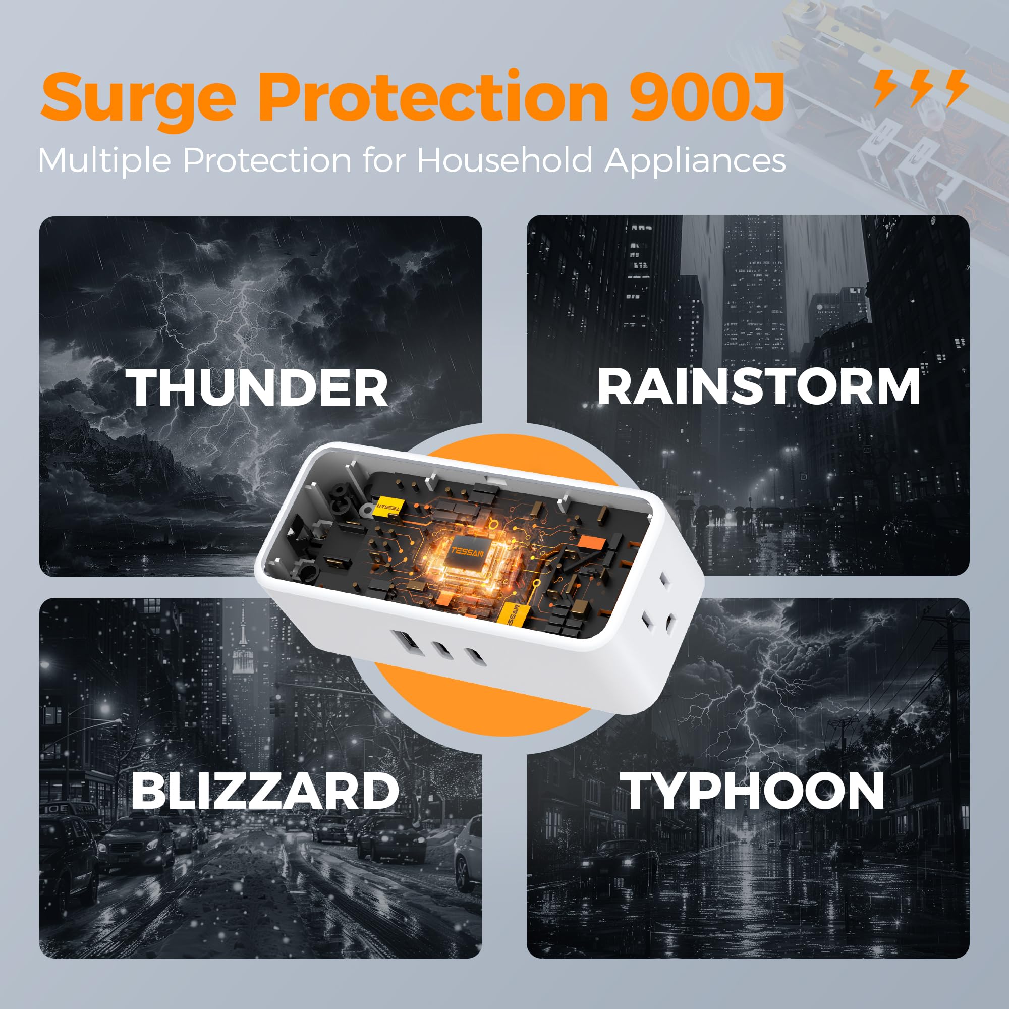 Foto 5 | Divisor De Enchufe Múltiple Tessan, Protector Contra Sobretensiones Con Usb - Venta Internacional.