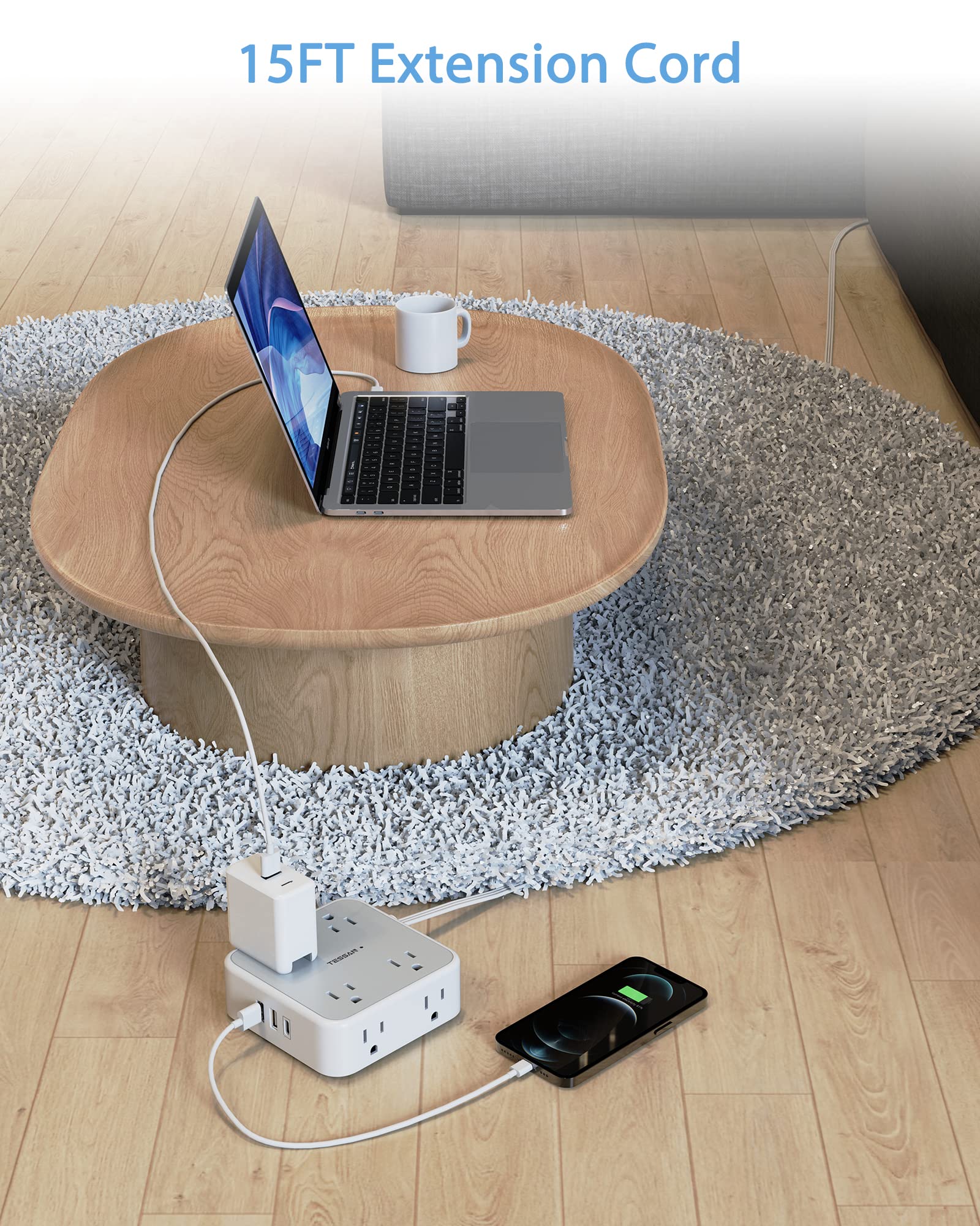 Foto 6 pulgar | Regleta De Alimentación Con Protector Contra Sobretensiones Tessan De 15 Pies Con 8 Salidas, 3 Usb - Venta Internacion