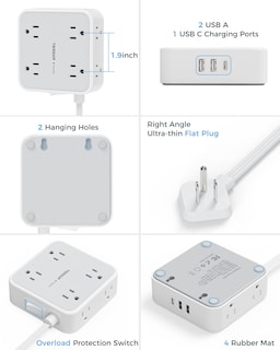 Foto 7 | Regleta De Alimentación Con Protector Contra Sobretensiones Tessan De 15 Pies Con 8 Salidas, 3 Usb - Venta Internacion