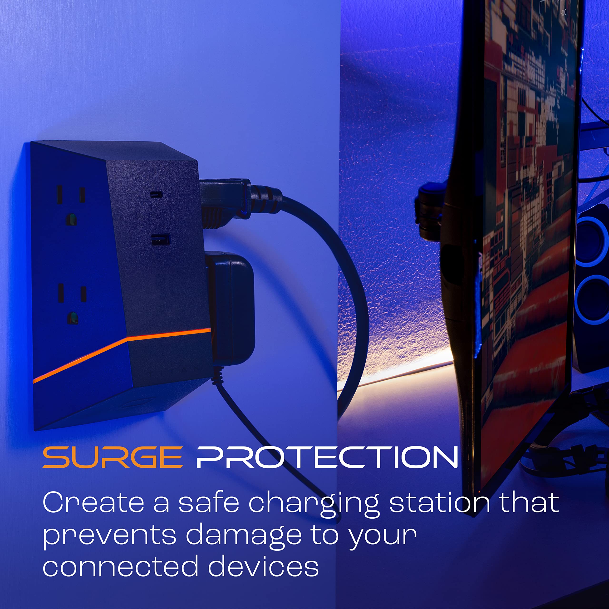 Foto 7 pulgar | Protector Contra Sobretensiones Titan De 6 Salidas Con Tira De Luz Led Negra - Venta Internacional.