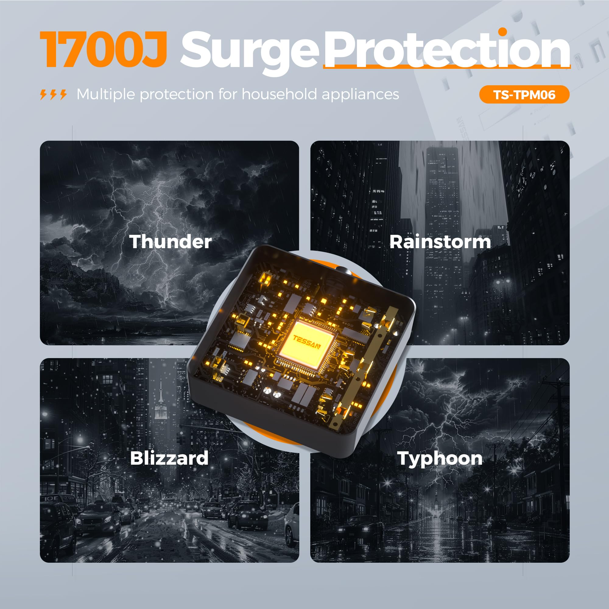 Foto 5 pulgar | Protector Contra Sobretensiones, Tira Eléctrica Tessan, Negra, 6 Ac 1700j, 5 Pies - Venta Internacional.