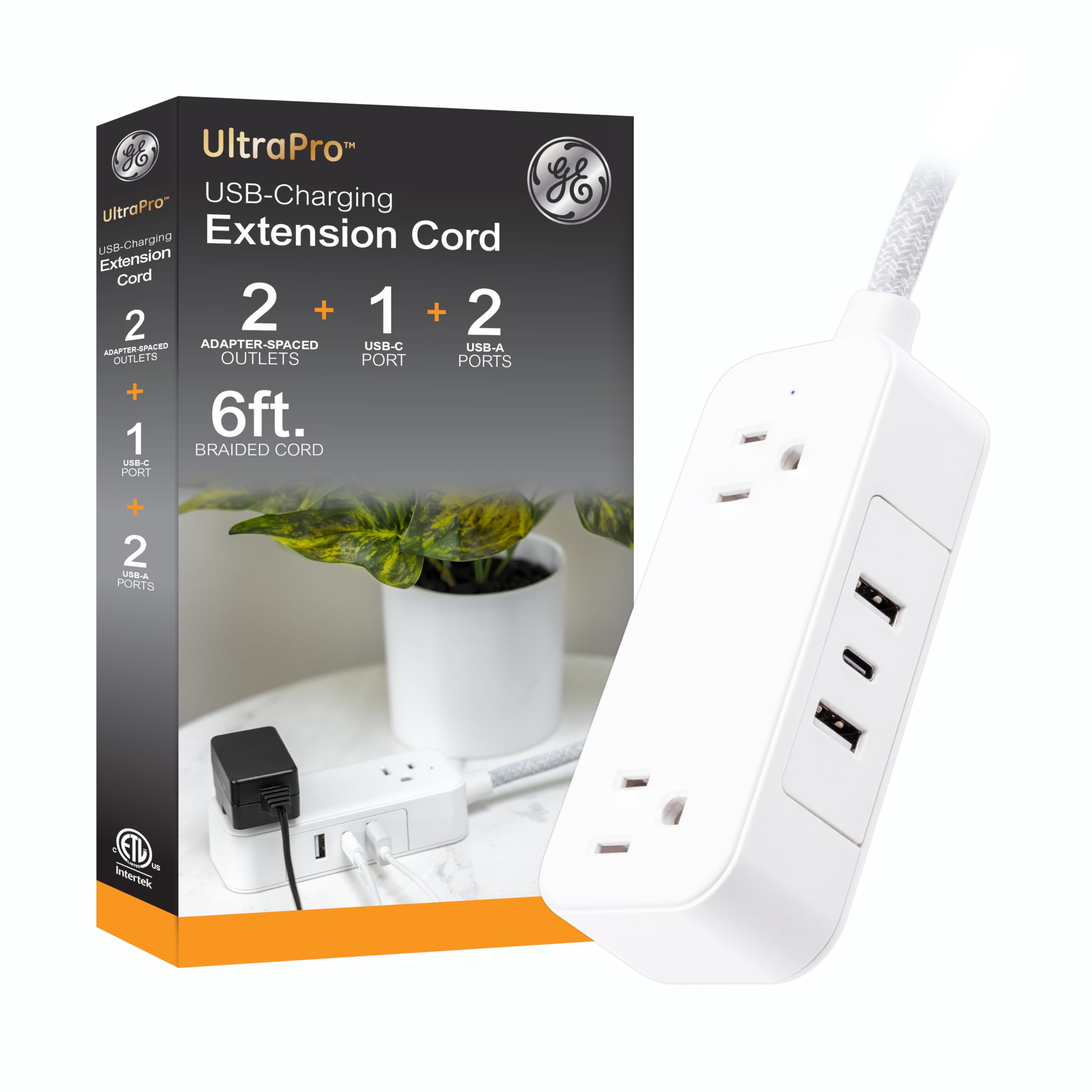 Power Strip Ge 81597 Con 2 Salidas Y 3 Puertos Usb De 6 Pies, Color Blanco - Venta Internacional.