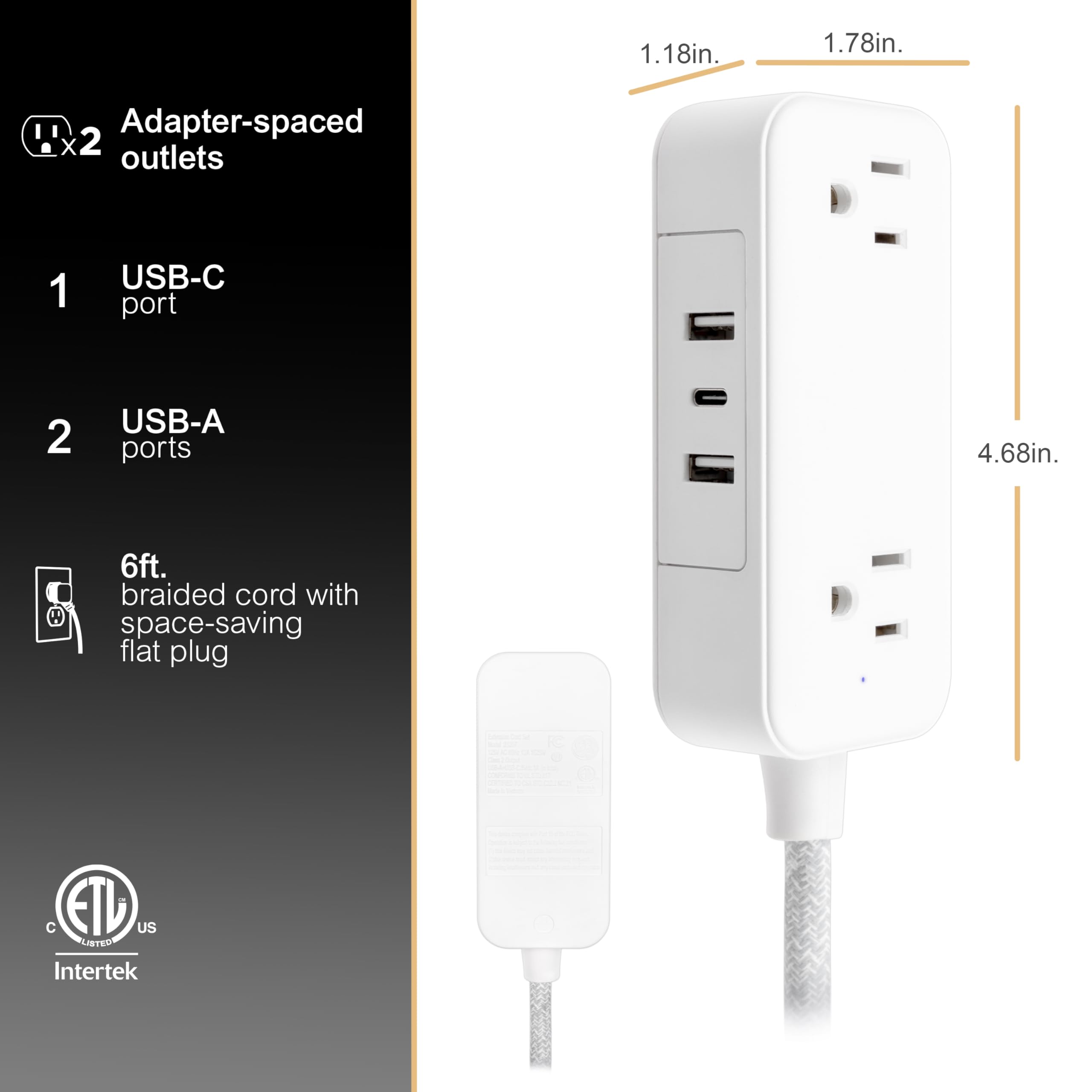 Foto 4 pulgar | Power Strip Ge 81597 Con 2 Salidas Y 3 Puertos Usb De 6 Pies, Color Blanco - Venta Internacional.