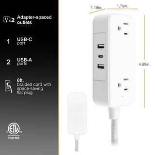 Foto 3 | Power Strip Ge 81597 Con 2 Salidas Y 3 Puertos Usb De 6 Pies, Color Blanco - Venta Internacional.