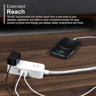 Foto 4 | Power Strip Ge 81597 Con 2 Salidas Y 3 Puertos Usb De 6 Pies, Color Blanco - Venta Internacional.