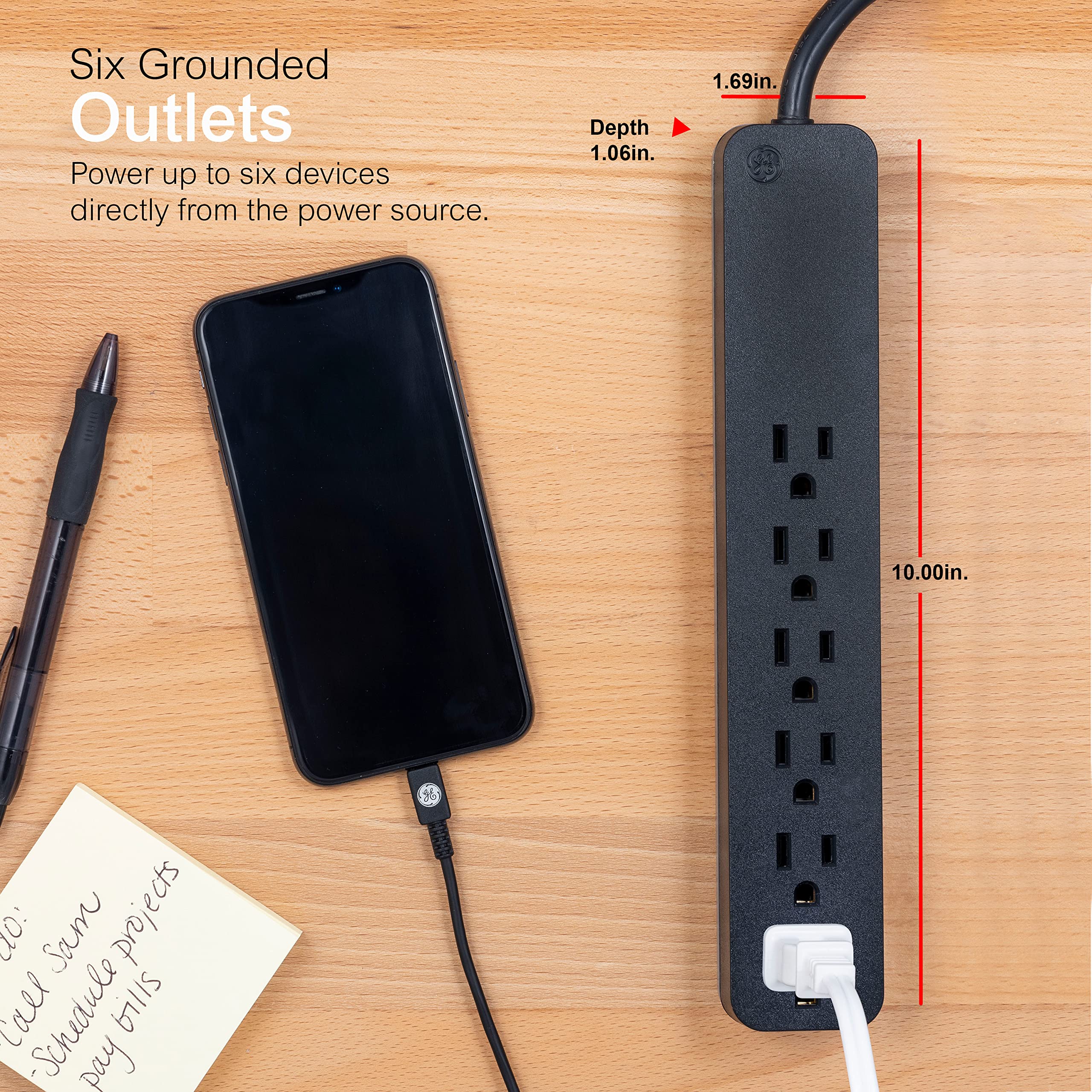 Foto 5 pulgar | Protector Contra Sobretensiones Ge Pro, Cable Negro De 6 Salidas, 620 Julios Y 2 Pies - Venta Internacional.