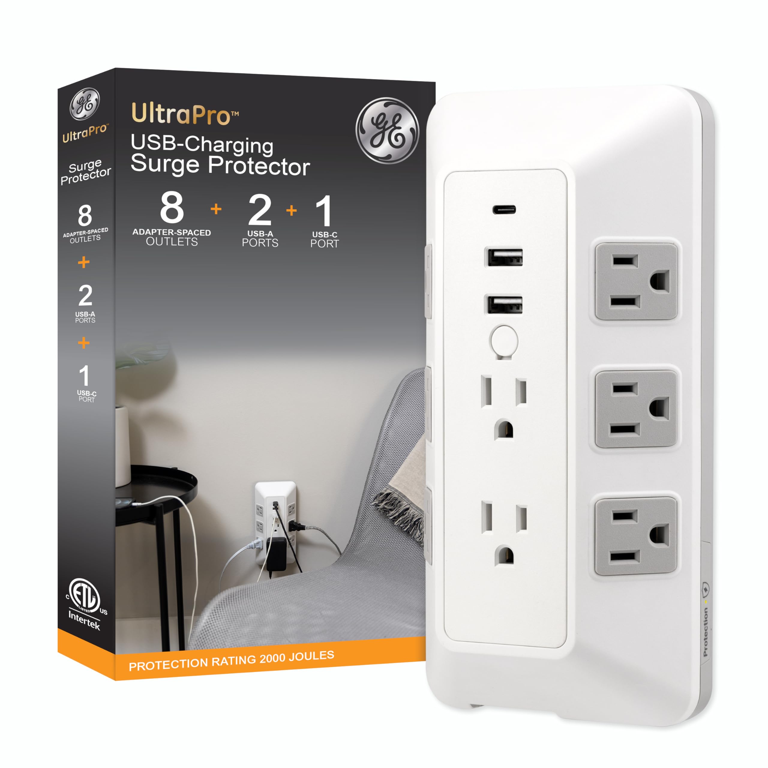 Protector Contra Sobretensiones Ge De 8 Salidas Con Usb 2.1 A Y Usb-c 30 W 2000j - Venta Internacional.