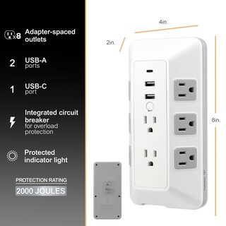 Foto 3 | Protector Contra Sobretensiones Ge De 8 Salidas Con Usb 2.1 A Y Usb-c 30 W 2000j - Venta Internacional.