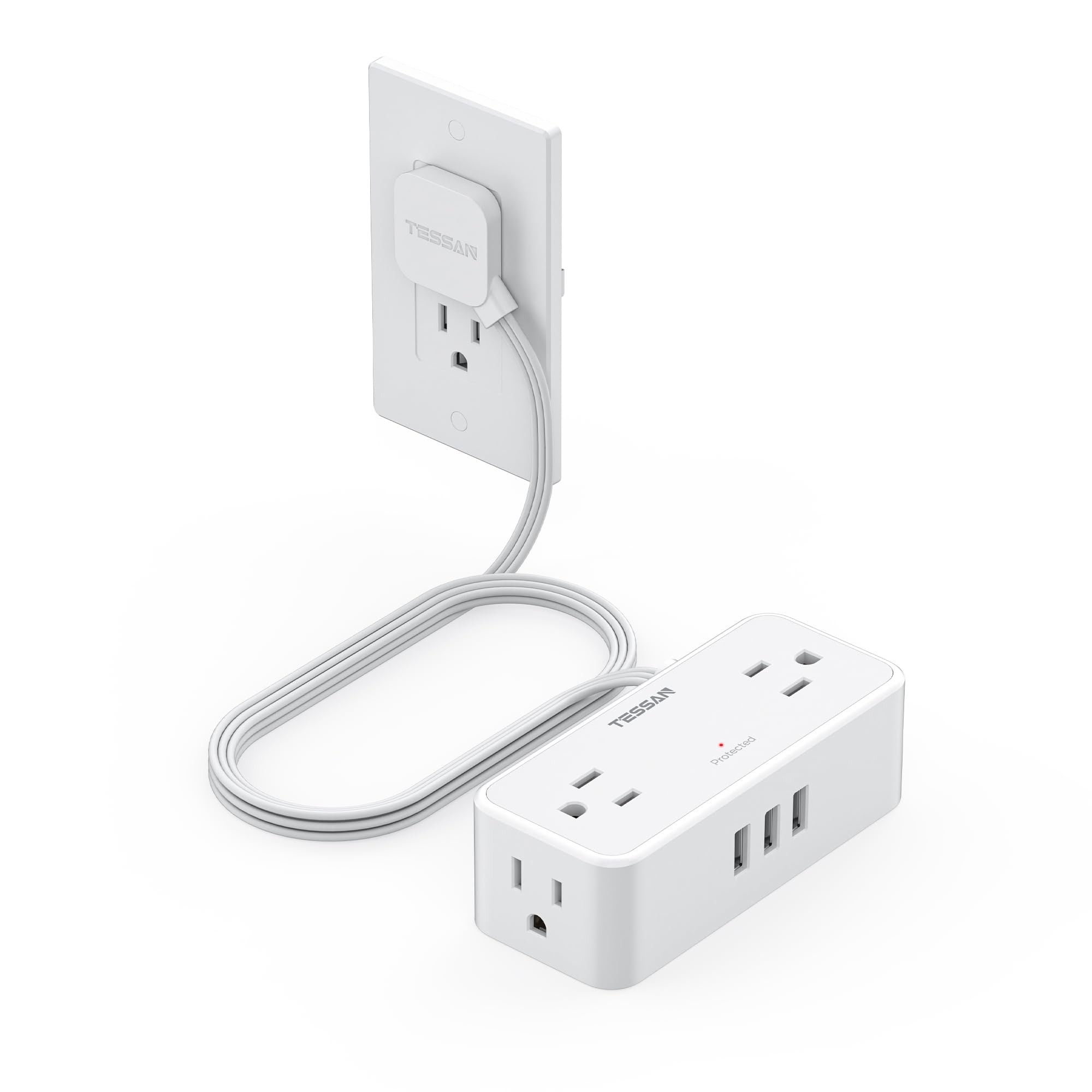 Regleta De Alimentación Con Protector Contra Sobretensiones Tessan 7 En 1 Con 4 Salidas Y 3 Usb - Venta Internacional.