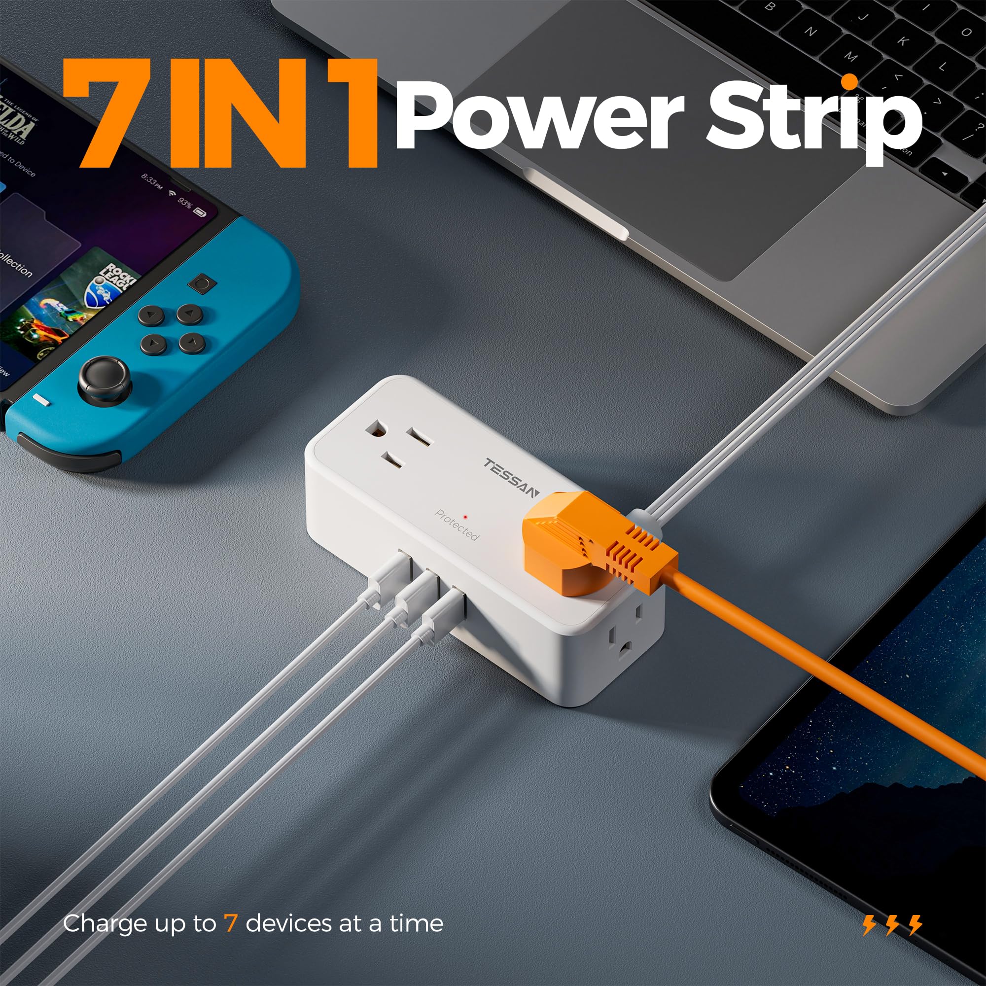 Foto 2 | Regleta De Alimentación Con Protector Contra Sobretensiones Tessan 7 En 1 Con 4 Salidas Y 3 Usb - Venta Internacional.