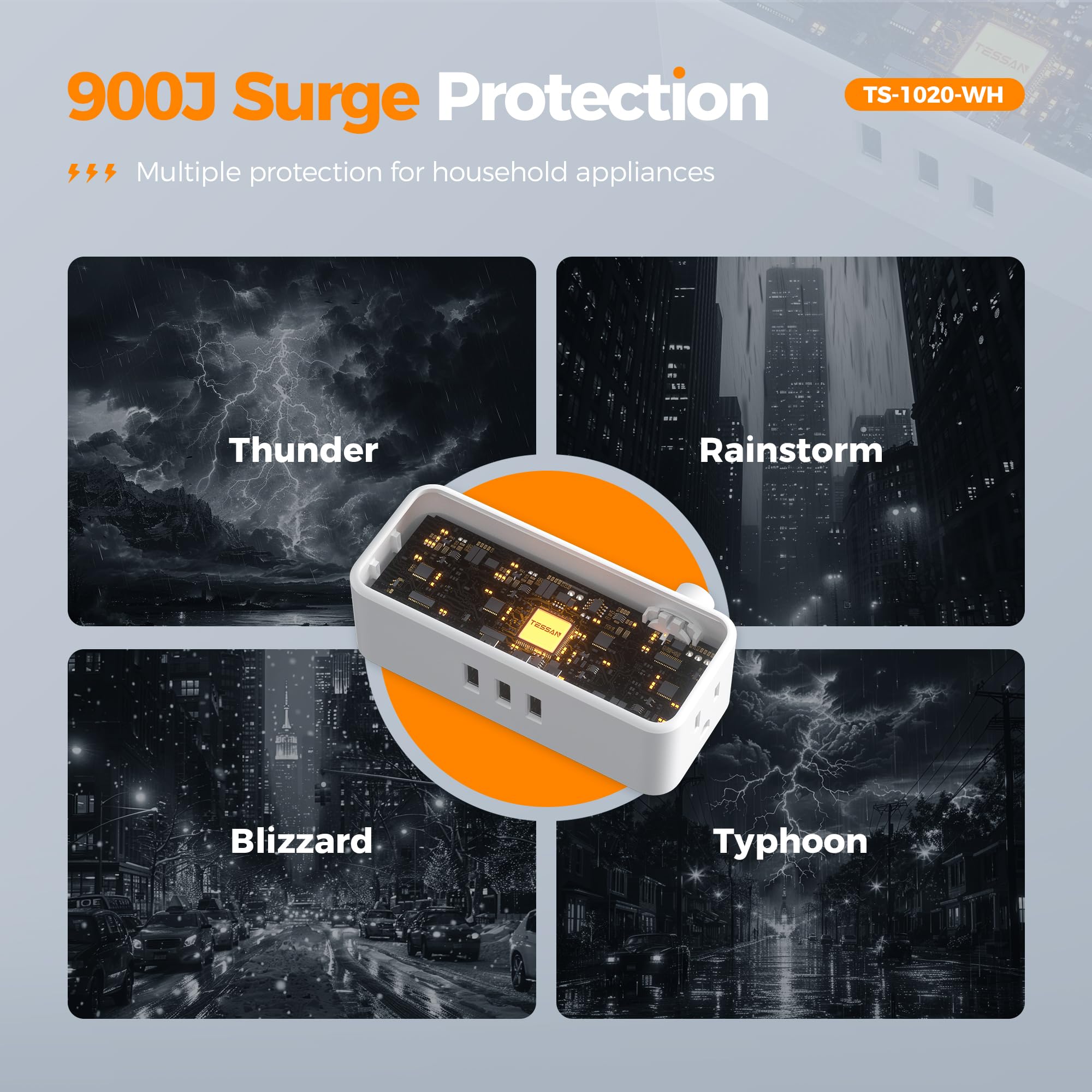 Foto 5 | Regleta De Alimentación Con Protector Contra Sobretensiones Tessan 7 En 1 Con 4 Salidas Y 3 Usb - Venta Internacional.