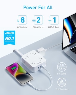 Foto 2 | Protector Contra Sobretensiones Power Strip Anker, 8 Salidas, 2 Usb A, 1 Usb C - Venta Internacional.