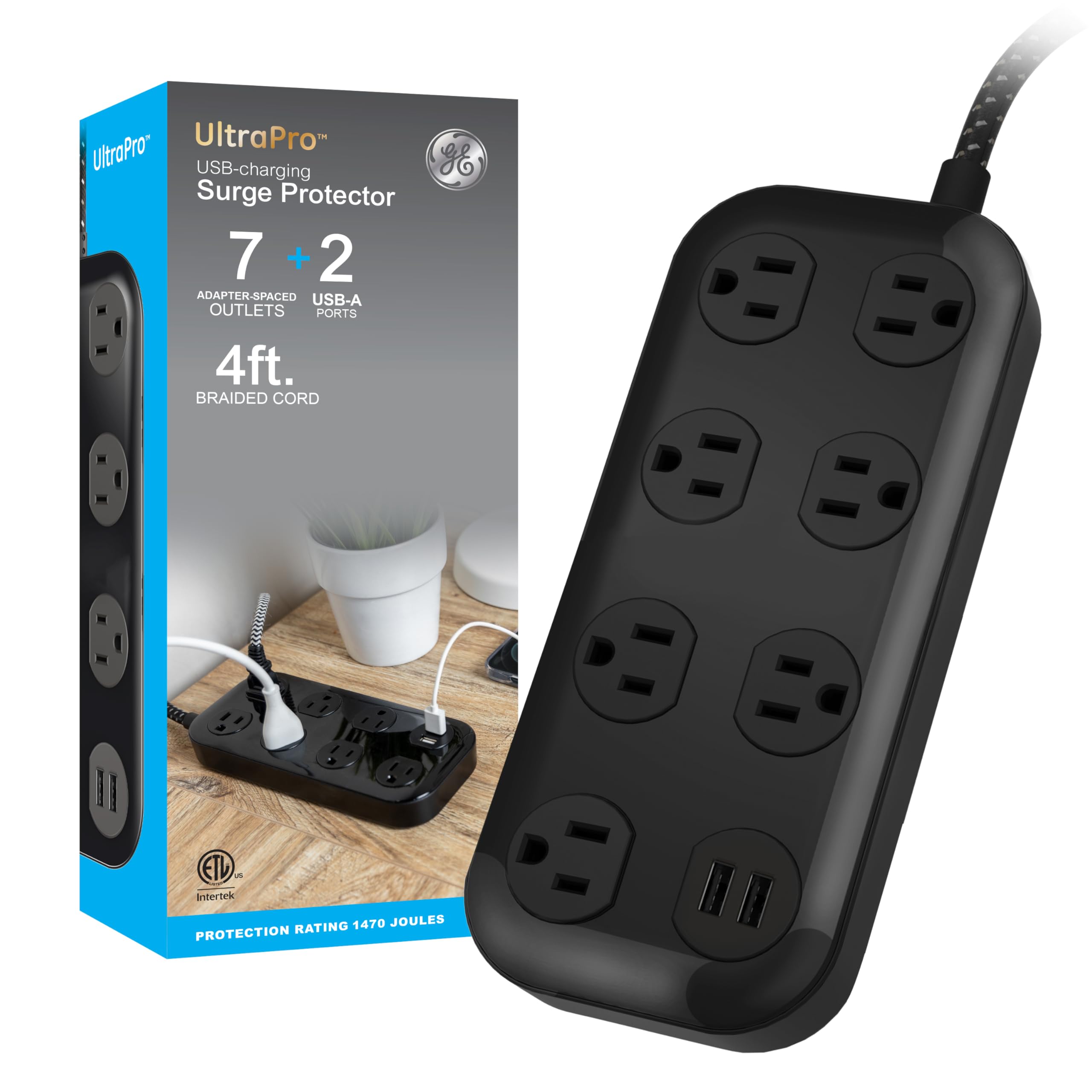 Foto 2 pulgar | Protector Contra Sobretensiones Ge 7 Outlet 2 Usb-a 2.4a 1470j 4 Pies Negro 82593 - Venta Internacional.