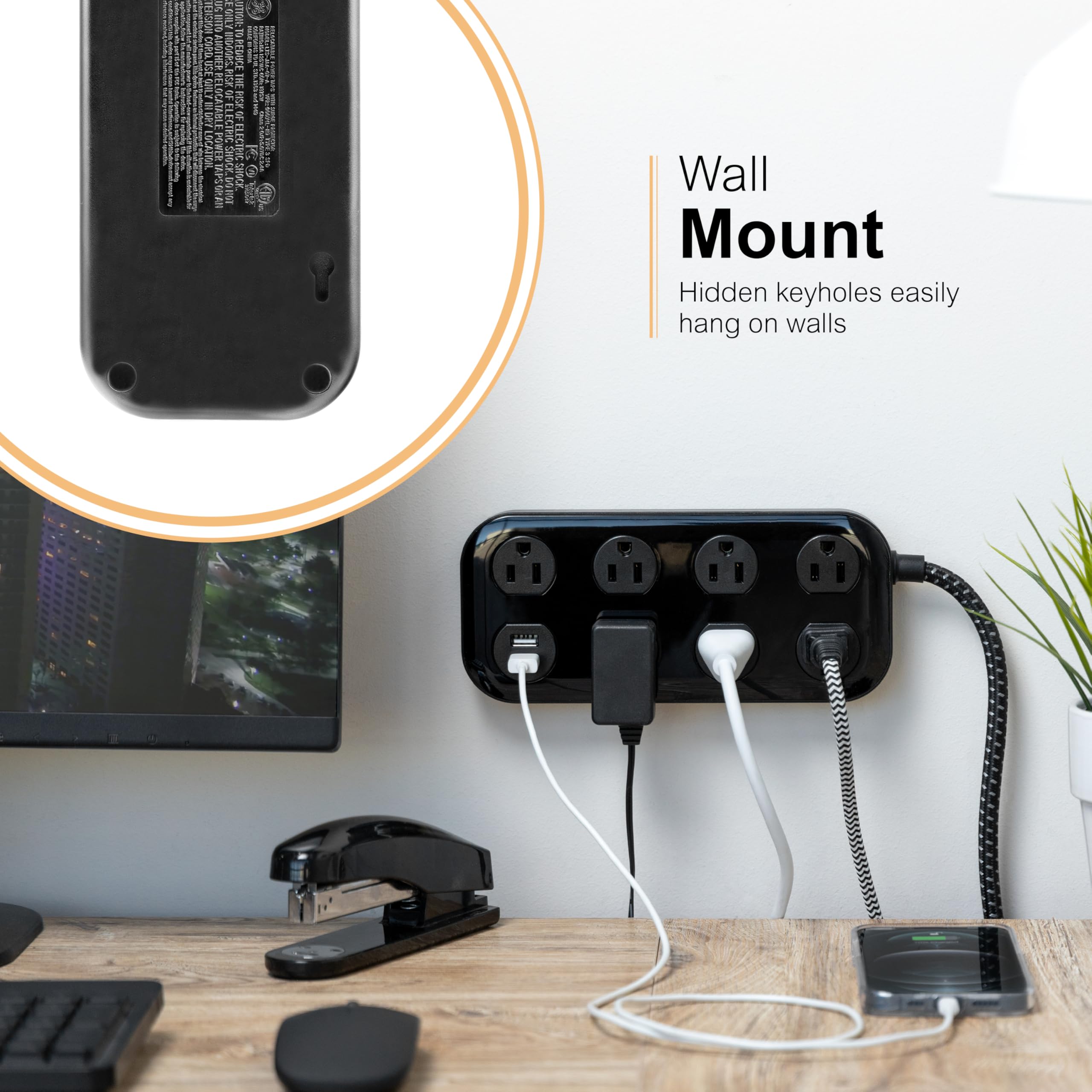 Foto 4 pulgar | Protector Contra Sobretensiones Ge 7 Outlet 2 Usb-a 2.4a 1470j 4 Pies Negro 82593 - Venta Internacional.