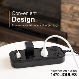 Foto 4 | Protector Contra Sobretensiones Ge 7 Outlet 2 Usb-a 2.4a 1470j 4 Pies Negro 82593 - Venta Internacional.