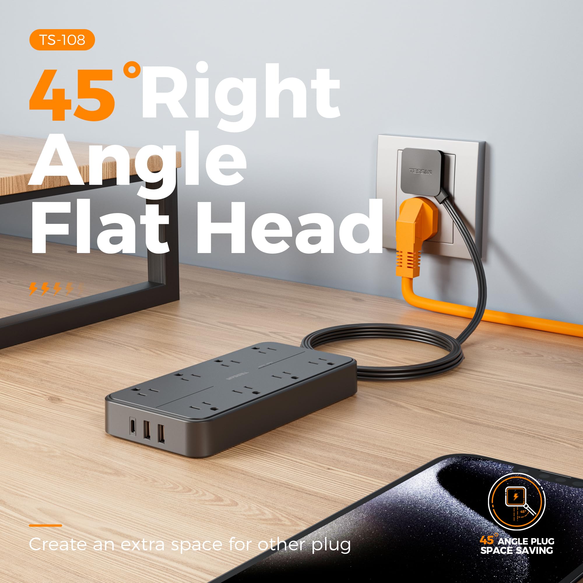 Foto 6 pulgar | Protector Contra Sobretensiones, Regleta Tessan, 8 Salidas Y 3 Puertos Usb - Venta Internacional.