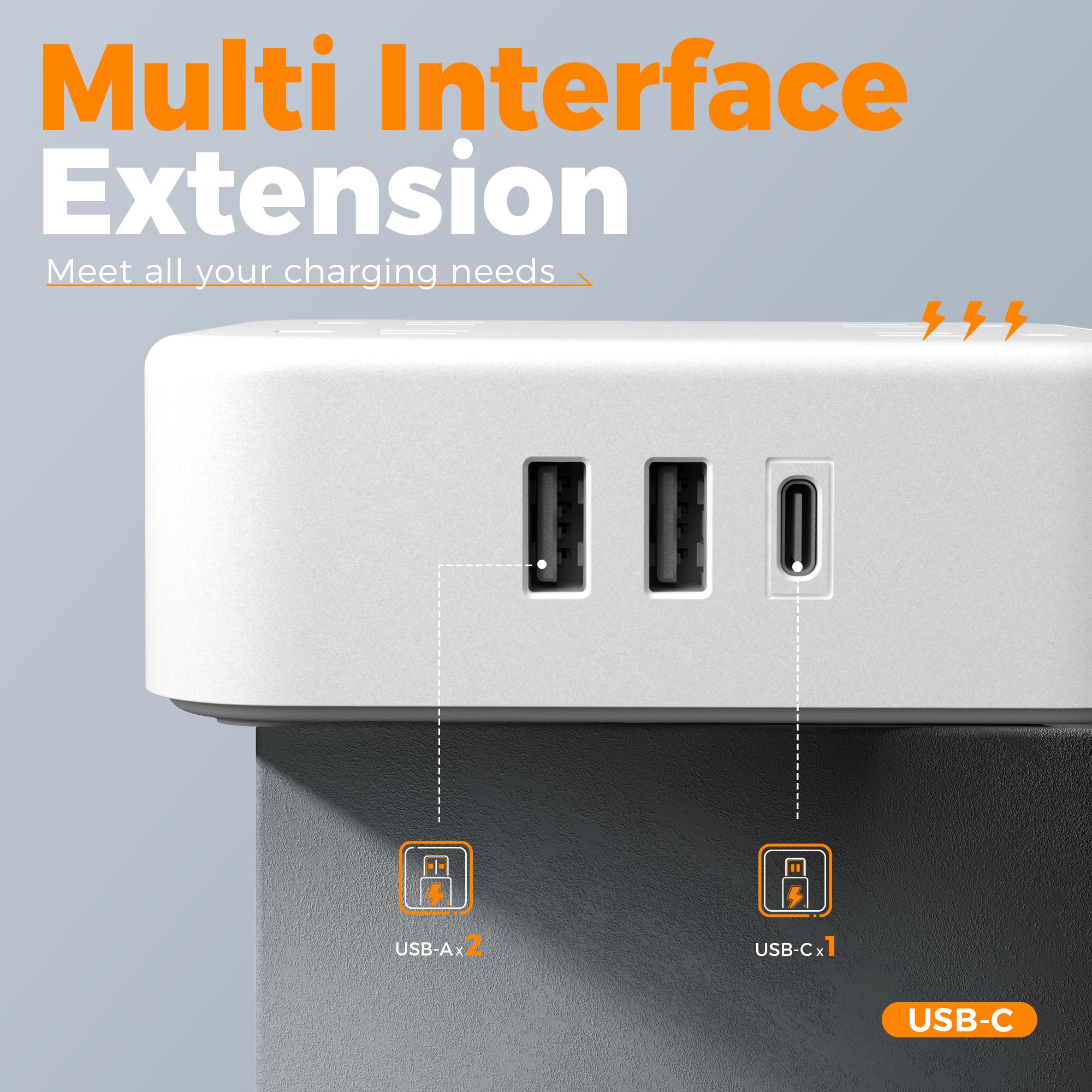 Foto 7 pulgar | Cable De Extensión Tessan De 3 M Con 8 Tomas De Corriente Alterna Y 3 Puertos Usb, Color Blanco - Venta Internacional.