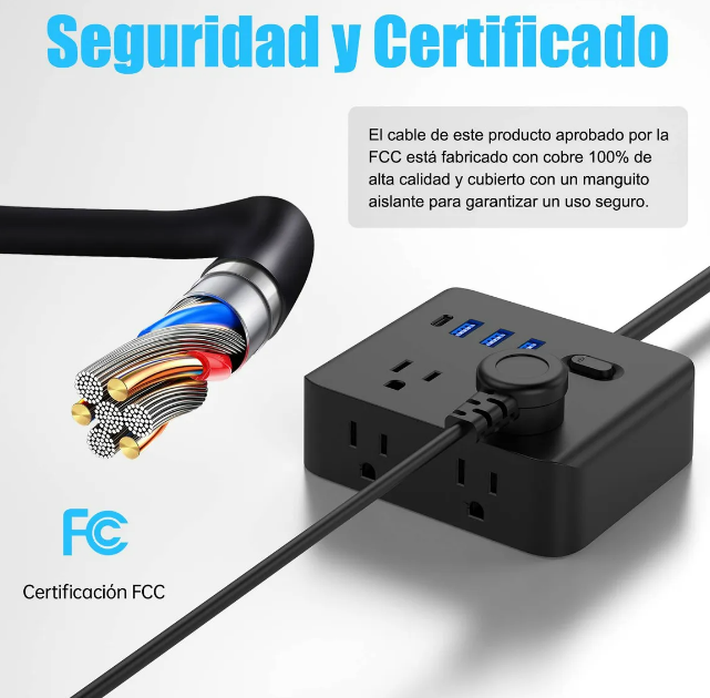Foto 3 pulgar | Xtellar Regleta Multicontacto Premium Con Carga Rápida Usb Y Tipo-c, Cable Extensión 5m, Protección Sobrecarga