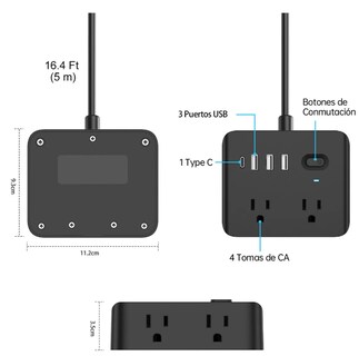 Foto 4 | Xtellar Regleta Multicontacto Premium Con Carga Rápida Usb Y Tipo-c, Cable Extensión 5m, Protección Sobrecarga