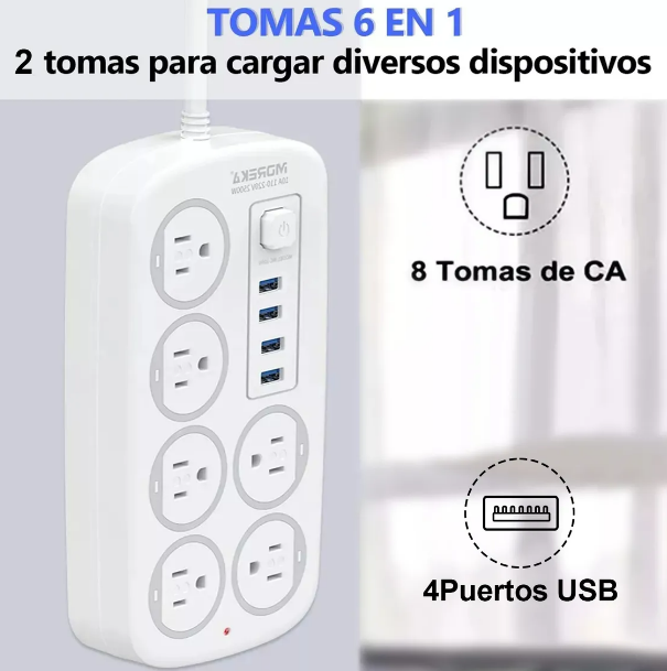 Foto 3 pulgar | Xtellar Regulador Multicontactos Lujo Con 6 Tomas, 4 Usb - Seguridad Y Eficiencia Para Tus Dispositivos Electrónicos