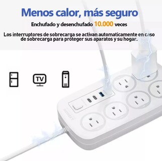 Foto 3 | Xtellar Regulador Multicontactos Lujo Con 6 Tomas, 4 Usb - Seguridad Y Eficiencia Para Tus Dispositivos Electrónicos