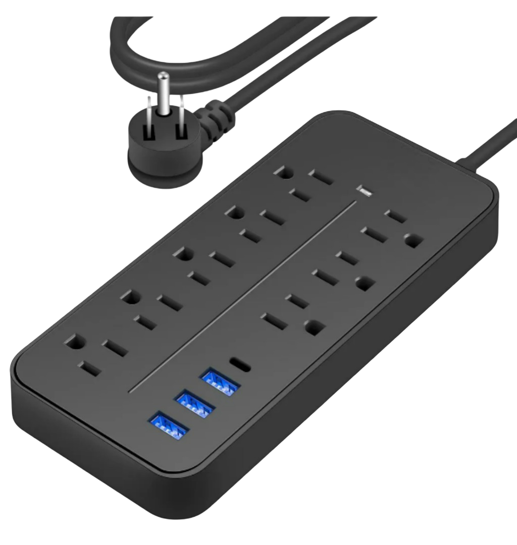 Xtellar - Multicontacto Premium De 8 Tomas Con Puertos Usb, Cable De 1.2m, Elegante Negro