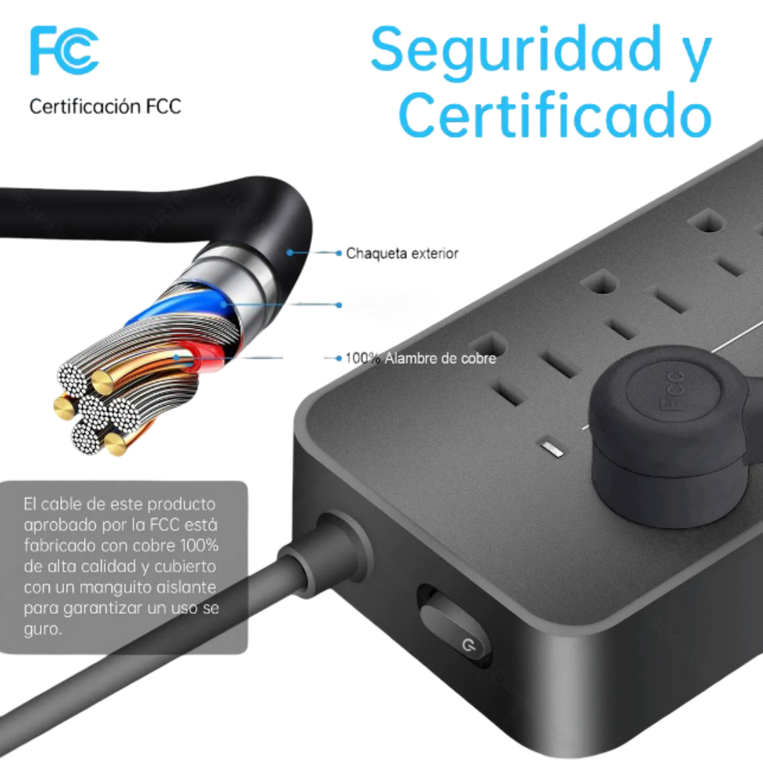 Foto 4 pulgar | Xtellar - Multicontacto Premium De 8 Tomas Con Puertos Usb, Cable De 1.2m, Elegante Negro