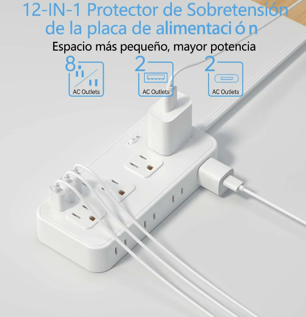 Foto 3 pulgar | Regulador Multifuncional Xtellar Con 8 Salidas De Alta Calidad, Puertos Usb Y Tipo C, Y Cable De Extensión De 5m