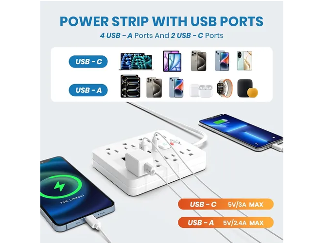 Foto 4 pulgar | Xtellar, Regulador De Alta Potencia Con 11 Salidas, 4 Usb, 2 Tipo C Y Cable De 3 Metros Para Máxima Conectividad
