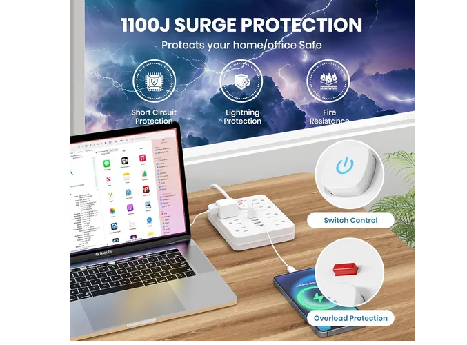 Foto 6 pulgar | Xtellar, Regulador De Alta Potencia Con 11 Salidas, 4 Usb, 2 Tipo C Y Cable De 3 Metros Para Máxima Conectividad