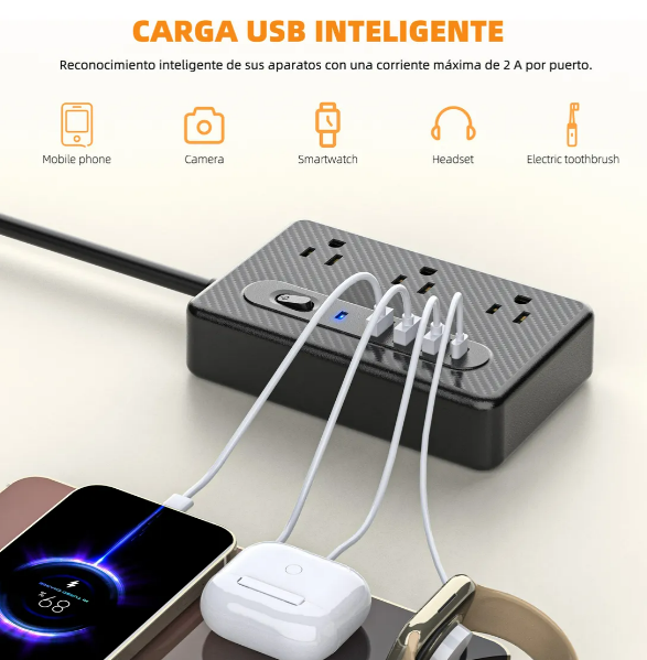 Foto 4 pulgar | Multiprotector De Voltaje Xtellar, Con 6 Tomas Ac, 3 Puertos Usb, 1 Tipo C, 1.2m