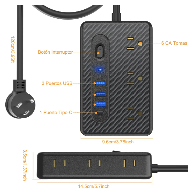 Foto 5 pulgar | Multiprotector De Voltaje Xtellar, Con 6 Tomas Ac, 3 Puertos Usb, 1 Tipo C, 1.2m