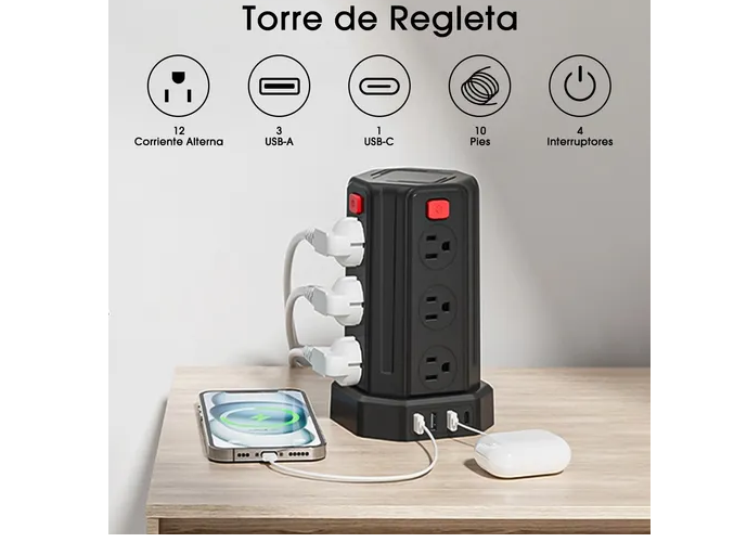 Foto 5 pulgar | Xtellar Torre Multicontacto Premium Estación De Carga Con 16 Puertos, Usb Y Ac, 5m