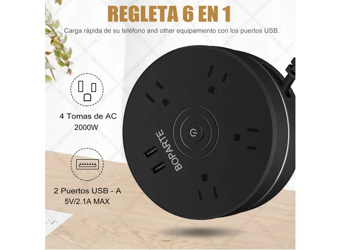 Foto 3 pulgar | Xtellar Regleta Ultramoderna Cargador Multifuncional, 4 Salidas Y 3 Puertos Usb Alta Velocidad, Negro