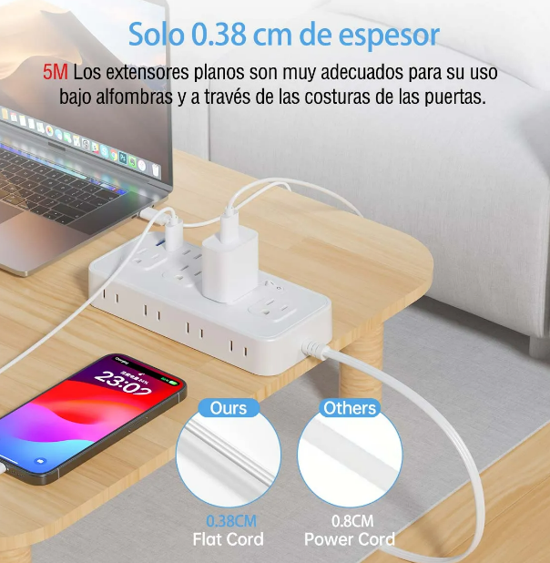 Foto 3 pulgar | Xtellar Multicontactos - Extensiones Elegantes Con 4 Salidas, 3 Puertos Usb, 1 Tipo-c, Cable De 5m