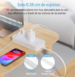 Foto 2 | Xtellar Multicontactos - Extensiones Elegantes Con 4 Salidas, 3 Puertos Usb, 1 Tipo-c, Cable De 5m