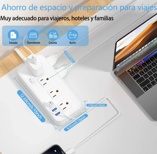 Foto 5 pulgar | Xtellar Multicontactos - Extensiones Elegantes Con 4 Salidas, 3 Puertos Usb, 1 Tipo-c, Cable De 5m