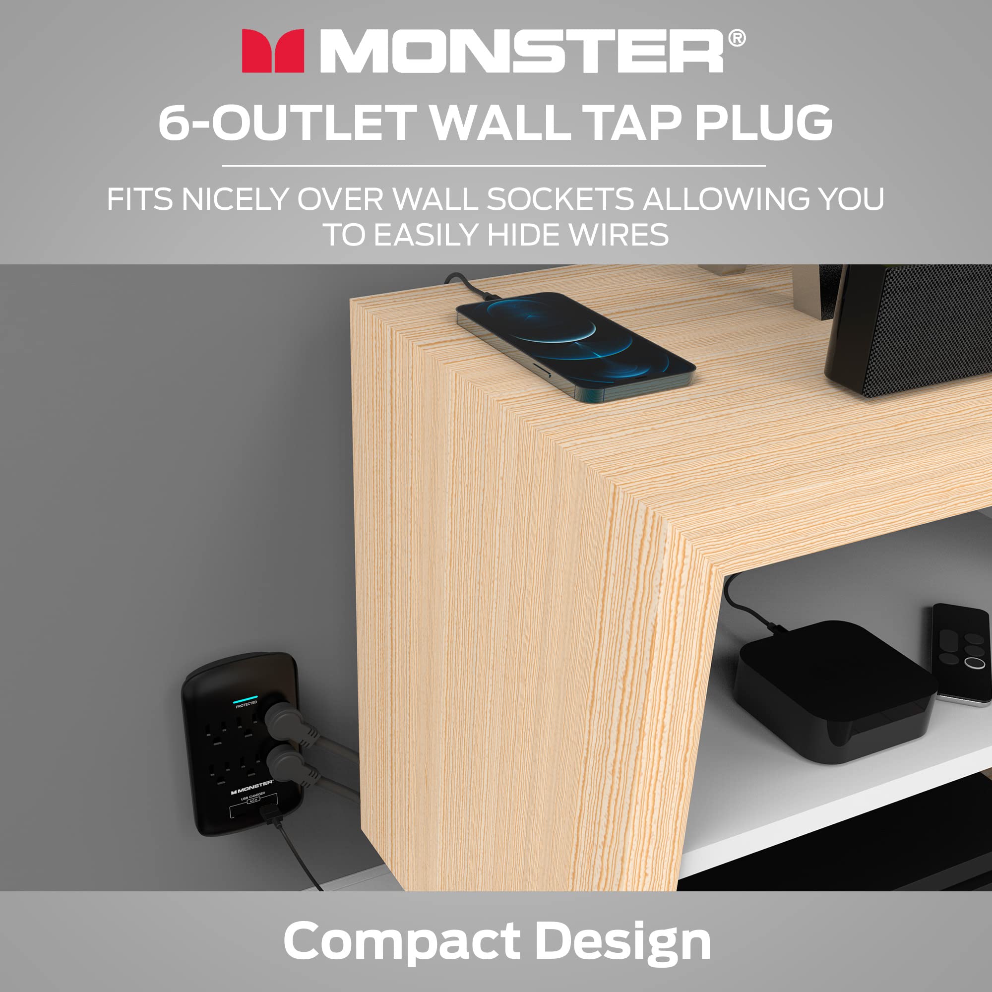 Foto 6 pulgar | Extensor De Enchufe De Pared Con 6 Salidas Y Protector Contra Sobretensiones Monster - Venta Internacional.
